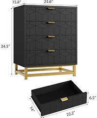 gaomon Modern 4 Drawer Wide Dresser Chest, Metal Legs & Handles
