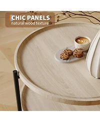 gaomon 29.3" 2-Tier Round Boho Wood Coffee Table with Metal Legs