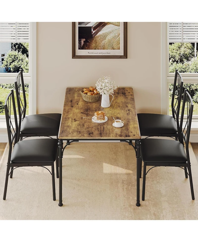 gaomon 5-Piece Rustic Compact Dining Set for 4, with Kitchen Table and Upholstered Chairs for Small Spaces, Apartments and Studios