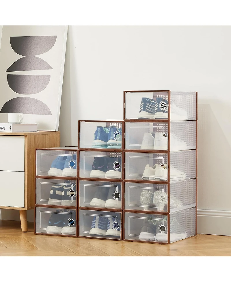 Homfan Clear Plastic Shoe Storage Boxes with Lids, Stackable Ventilated Organizer Bins for Closet, Under Bed and Living Room