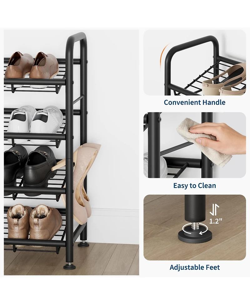 Homfan Metal Shoe Rack with Adjustable Flat or Tilt Shelves, Space Saving Shoe Storage Organizer for Entryway