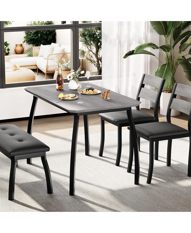 gaomon 4-Person Modern Metal and Wood Space-Saving Dining Set