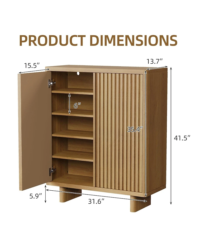Homfan 2 Piece 5 Tier Shoe Cabinet Set with Fluted Doors and Adjustable Shelves, Entryway Hallway Storage Organizer