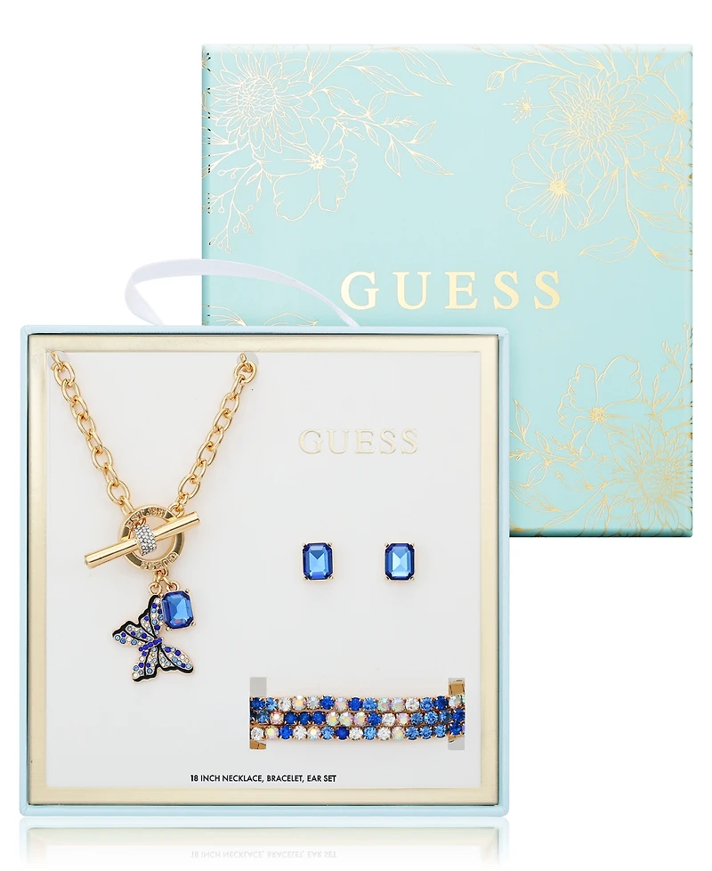 Guess 3-Pc. Rose Gold-Tone Necklace, Bracelet & Stud Earrings Set