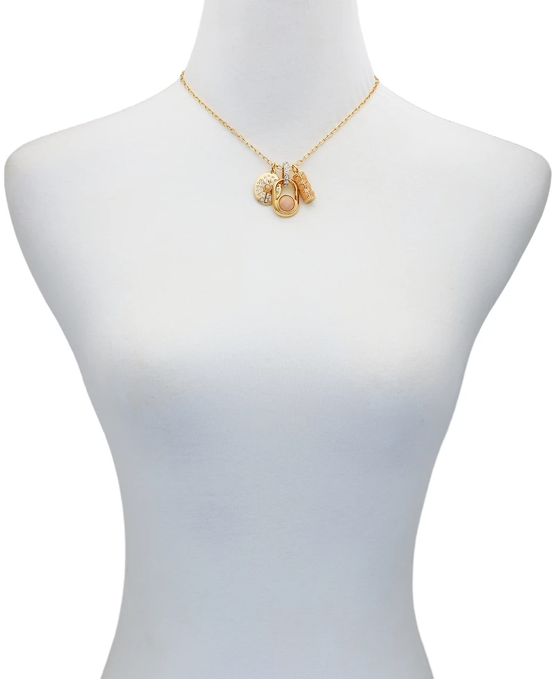 Guess Rose Quartz Gold-Tone Charm Necklace