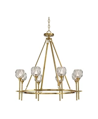 Possini Euro Design Francie Soft Gold Ring Chandelier Wide Modern Clear Crystal Glass 8-Light Fixture for Dining Room House