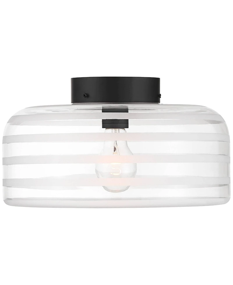 Possini Euro Design Cooper Mid Century Modern Semi Flush-Mount Ceiling Light Fixture Kitchen Finish Ribbed Glass