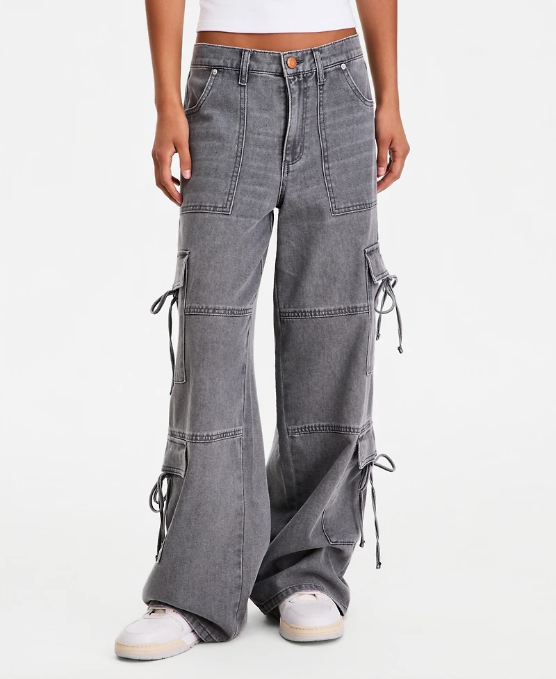 Vanilla Star Women's Bow Wide-Leg Jeans