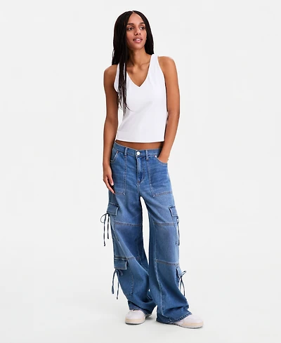 Vanilla Star Women's Bow Wide-Leg Jeans
