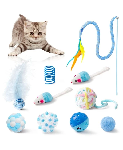 Aronkl Interactive Cat Toys Set Foldable Tunnel Teaser Wand Springs Mice Crinkle Balls Bell Puzzle for Indoor Cats Gift