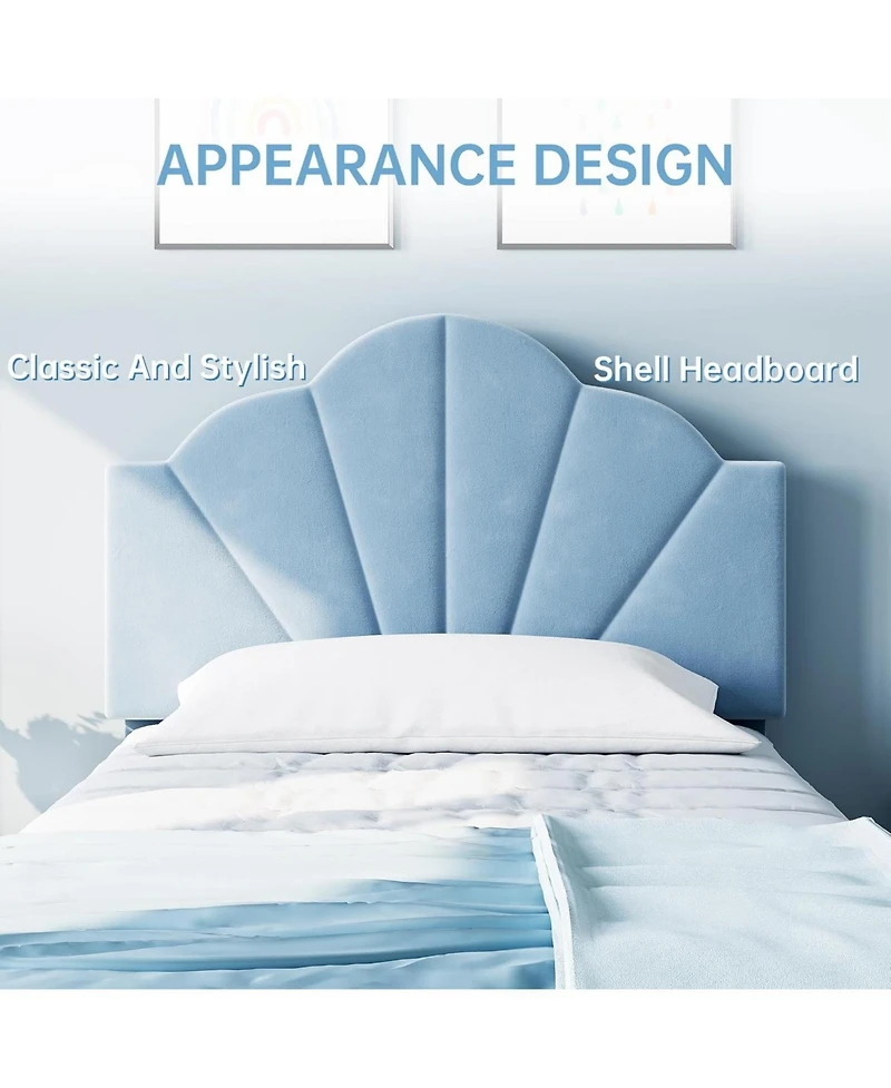 gaomon Twin Velvet Bed Frame with Shell Headboard, Adjustable Upholstered Platform