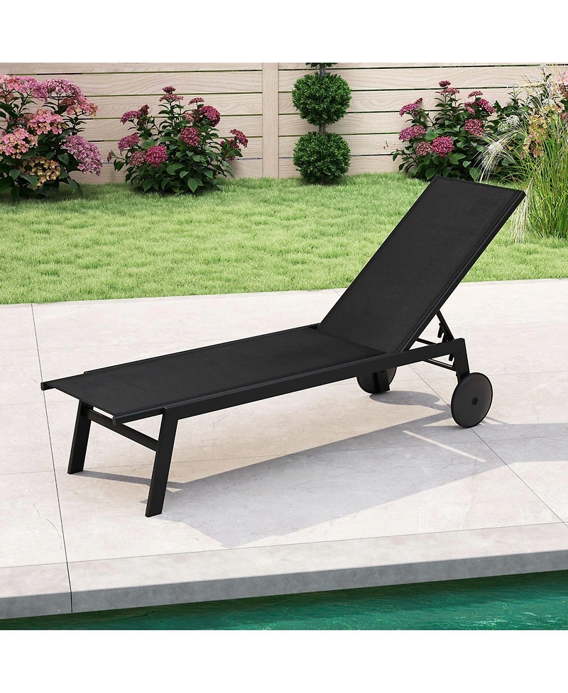 Slickblue Patio Chaise Lounge Chair with Wheels and 6-Level Adjustable Backrest Set of 1