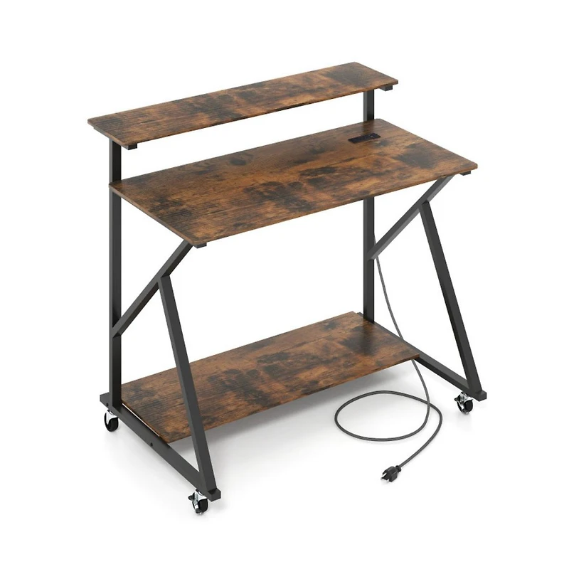 Gouun Rolling Computer Desk with Charging Station