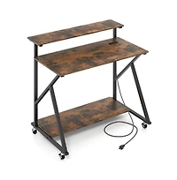 Gouun Rolling Computer Desk with Charging Station