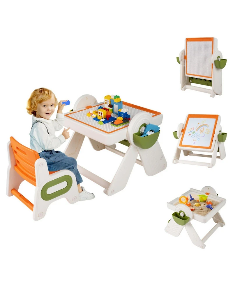 Gouun 6-in-1 Kids Activity Table and Chair Set with Folding Art Easel