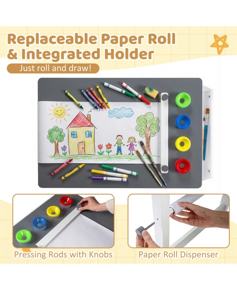 Gouun Kids Art Table and Stool Set with Paper Roll and 4 Paint Cups