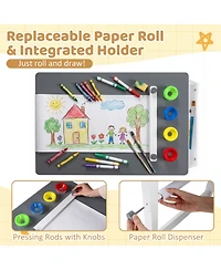 Gouun Kids Art Table and Stool Set with Paper Roll and 4 Paint Cups