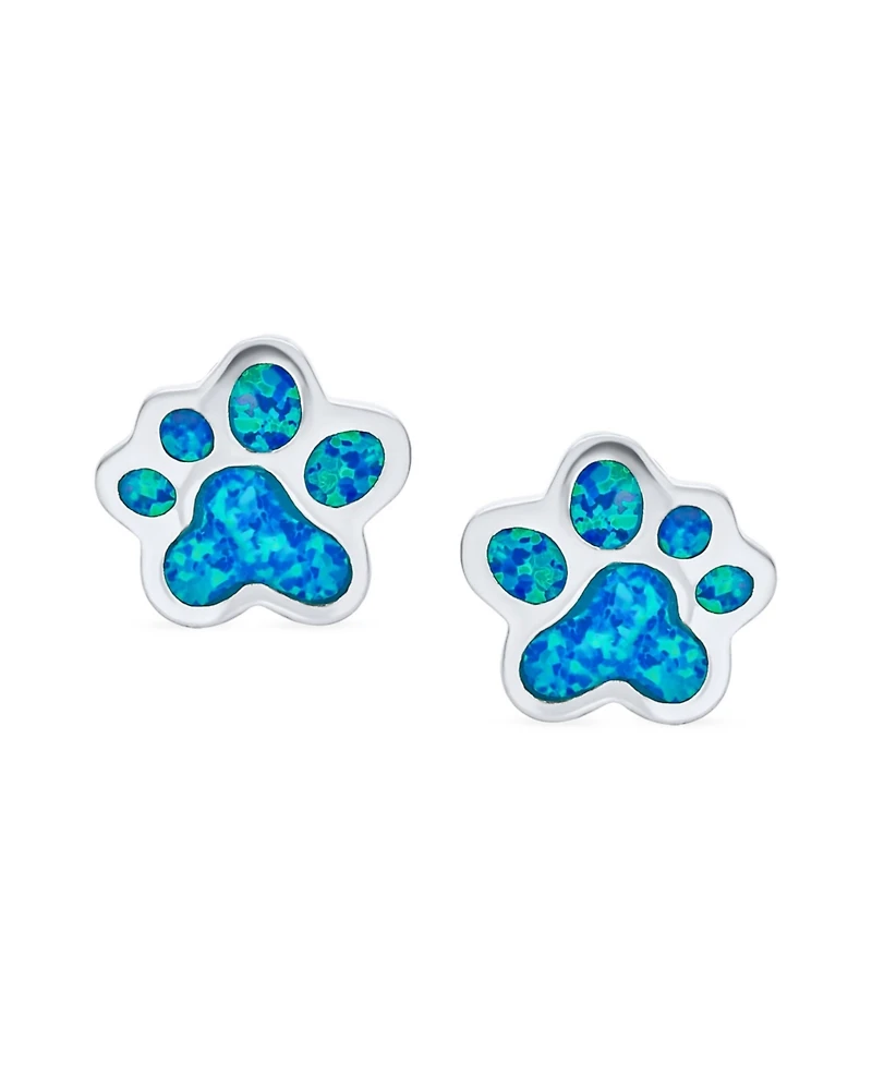 Bling Jewelry Best Friend Animal Pet Lover Created Opal Paw Print Stud Earrings Sterling Silver