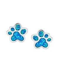 Bling Jewelry Best Friend Animal Pet Lover Created Opal Paw Print Stud Earrings Sterling Silver