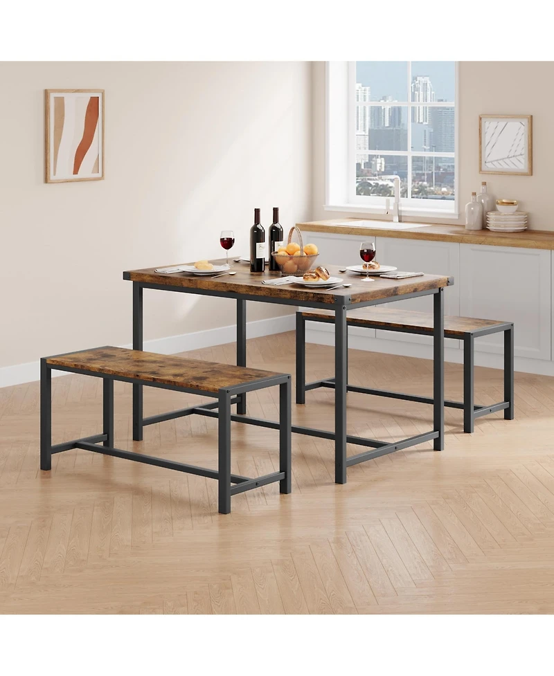 gaomon 3-Piece Mid-Century Modern Dining Set with 2 Benches