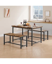 gaomon 3-Piece Mid-Century Modern Dining Set with 2 Benches