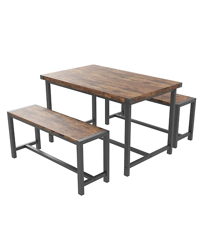 gaomon 3-Piece Mid-Century Modern Dining Set with 2 Benches