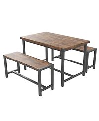 gaomon 3-Piece Mid-Century Modern Dining Set with 2 Benches