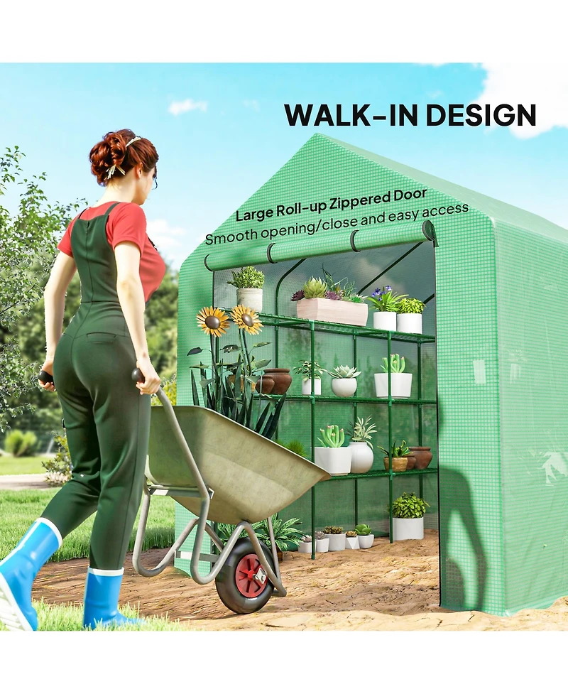 Outsunny Walk-in house, 18 Shelves, 95.25" x 70.75" x 82.75",