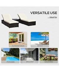 Outsunny Wicker Patio Lounge Chair Set, Outdoor Chaise Lounge Sets w/ 5-Level Angles Adjust Backrest, Thick Cushions, & Matching Table, for Pool Side,