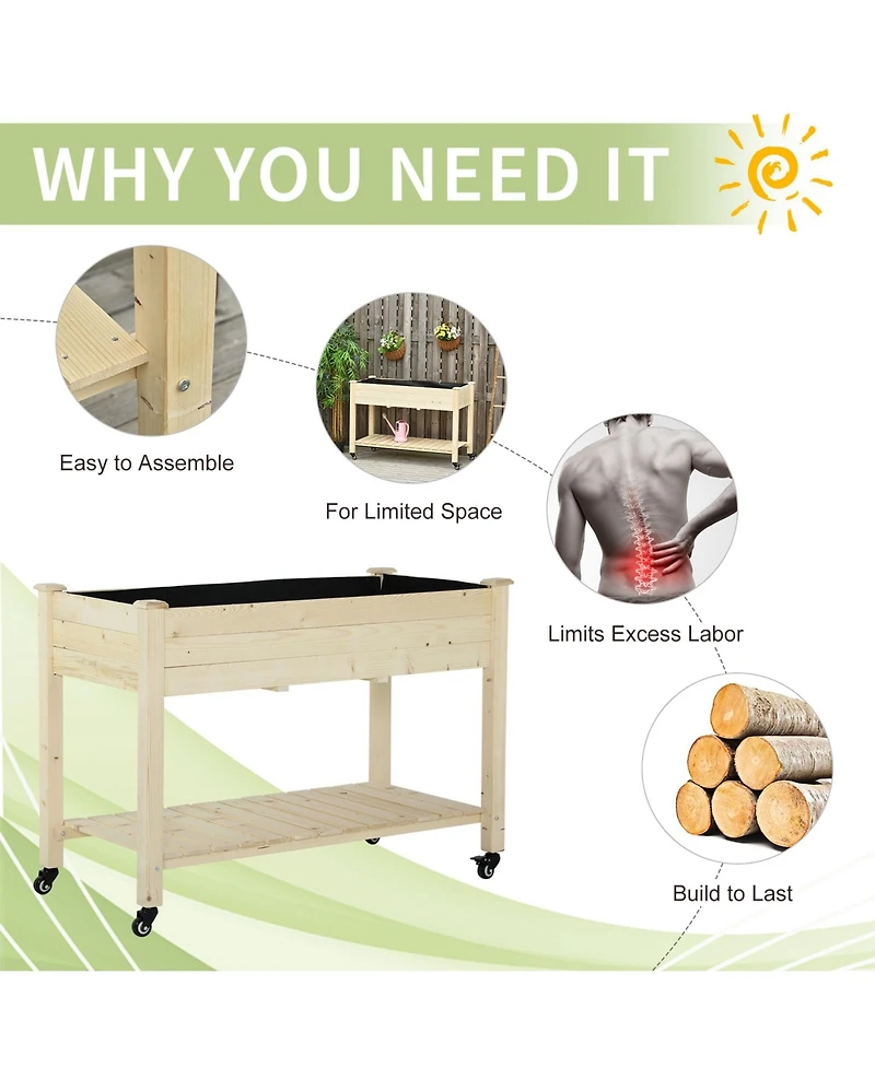 Outdoor/Indoor Raised Garden Bed on Wheels w/ Non-Woven Bag & Shelf