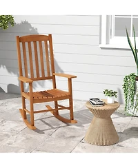 Gymax Patio Rocking Chair w/ 400 lbs Weight Capacity Eucalyptus Wood Porch Rocker w/ High Back