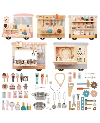 Slickblue Wooden Sensory Wall Panel with Vanity and Tool Box for Kids