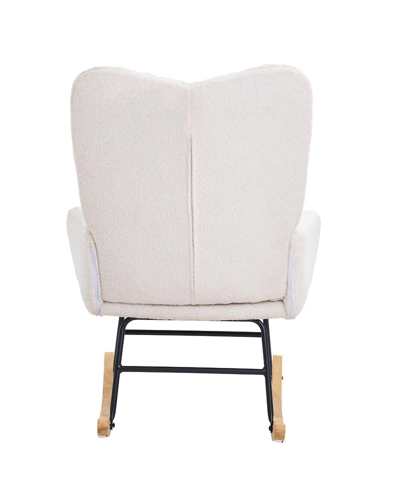Gouun Upholstered Glider Rocking Chair with Teddy Fabric