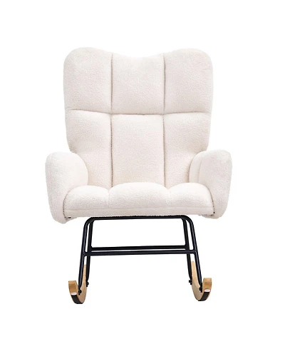 Gouun Upholstered Glider Rocking Chair with Teddy Fabric