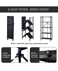 Homfan 5-Tier Foldable Metal Storage Cart with Wheels - Rolling Utility Shelf, for Bathroom, Laundry Room