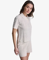Bcbg Women's Open-Stitch Polo Short-Sleeve Top
