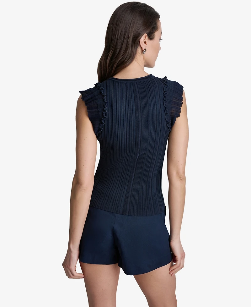 Bcbg Women's Ribbed Ruffle Cap-Sleeve Crewneck Top