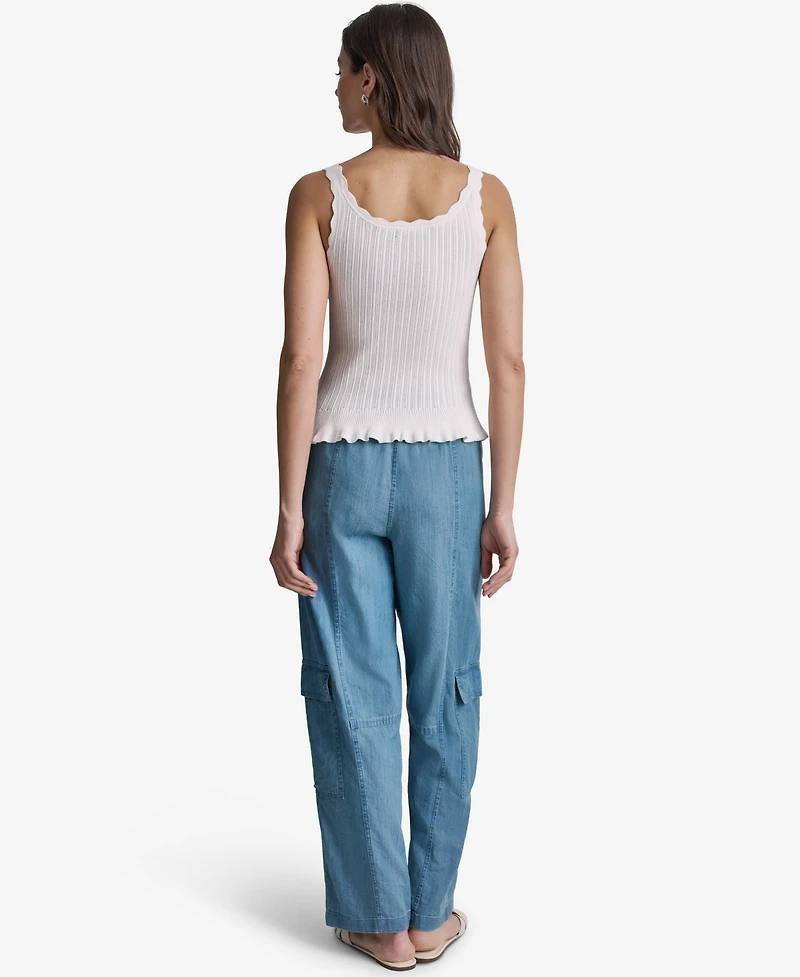 Bcbg Women's Ribbed Button-Front Scoop Neck Tank Top