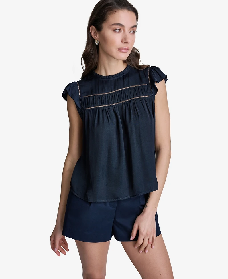 Bcbg Women's Flutter-Sleeve Crewneck Blouse
