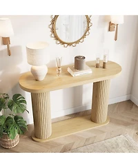 homfan Fluted Console Table – 42.5" Narrow Entryway Sofa Table with Storage Shelf, Elegant Wood-Look Finish, for Living Room, Hallway, Foyer