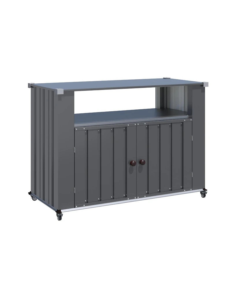 Aecojoy Outdoor Grill Table with Storage Cabinet Weatherproof, Outdoor Kitchen Island, Grill Cabinet Cart with Storage