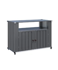Aecojoy Outdoor Grill Table with Storage Cabinet Weatherproof, Outdoor Kitchen Island, Grill Cabinet Cart with Storage