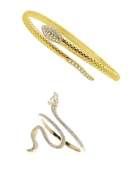 Adornia Cubic Zirconia Gold 2-Piece Snake Cuff Bracelet and Adjustable Ring Set