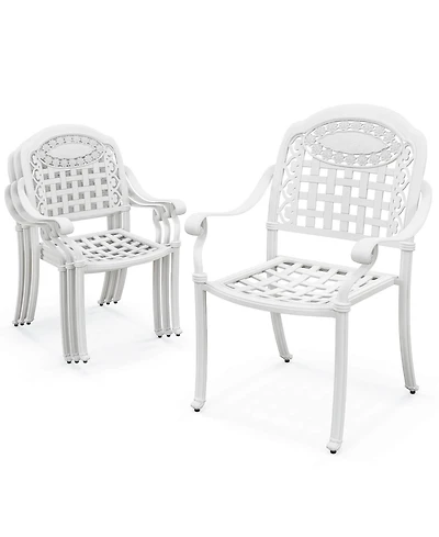 Gymax Set Of 4 Patio Cast Aluminum Armrest Chairs Dining Stackable Outdoor