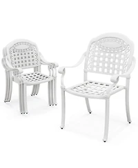 Gymax Set Of 4 Patio Cast Aluminum Armrest Chairs Dining Stackable Outdoor