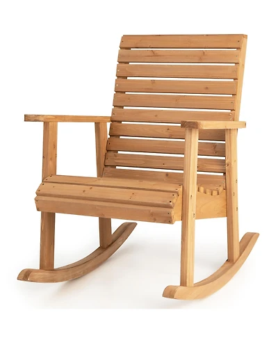Gymax Wooden Rocking Chair High Back Fir Wood Armchair Yard Patio
