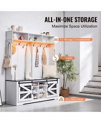 Gouun Led Hall Tree Entryway Bench with Shoe Storage, 12 Hooks, 59 in Wide, Adjustable Shelves