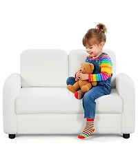 Gouun 2-Seat Kids Sofa with Teddy Fleece Upholstery and Solid Wood Frame
