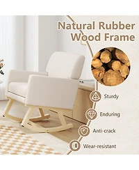 Gouun Upholstered Rocking Chair with Padded Seat and Solid Wood Base