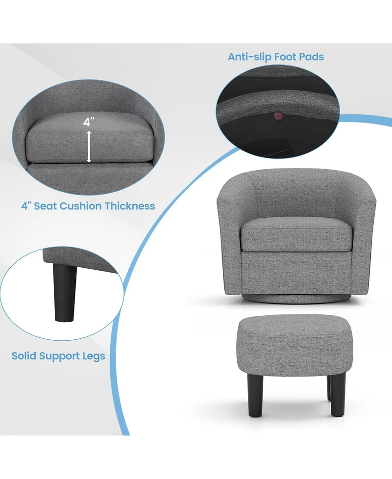 Gouun Swivel Club Accent Chair with Ottoman Footrest and Curved Backrest